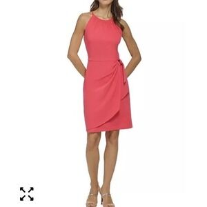 DKNY Halter Wrap Skirt Dress Sz 10 New Pink Easter Wedding Guest Career Vacation